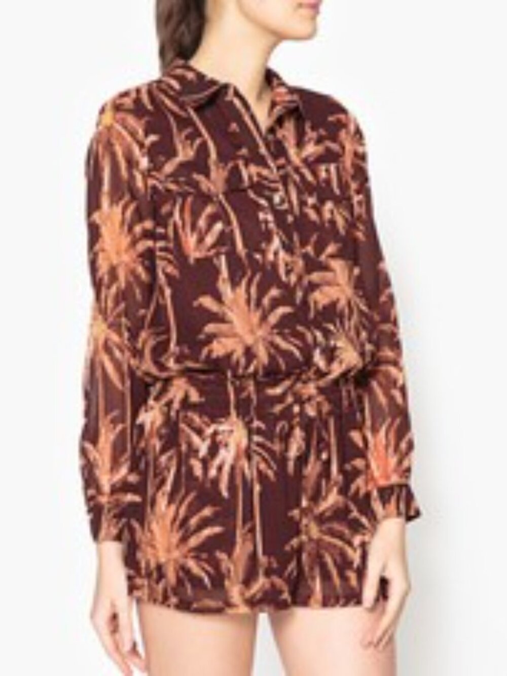 Scotch & Soda "Fading Roads" Palm Print Romper in Brown/Rust — Size M